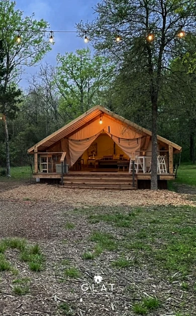 Amazing Safari-Style Glamping Tents fully furnished and decorated at Lake Bastrop north shore